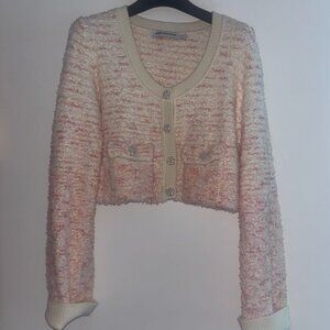 Self-Portrait - Textured Knit Cardigan - Pink